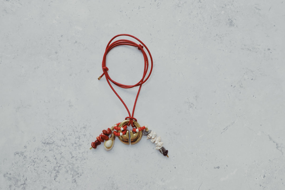 Beaded Uvong - Red Leather